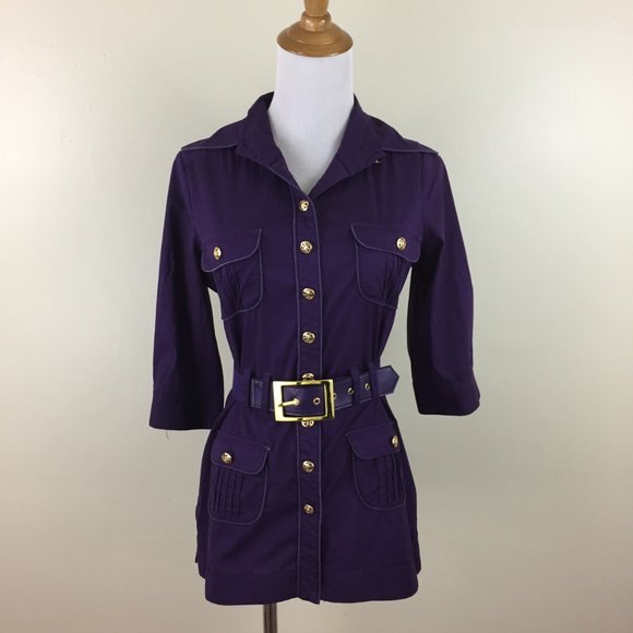 BEBE Gold logo hardware belted button shirt - Picture 3 of 10